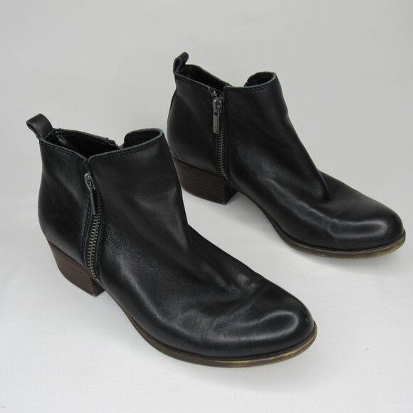 Lucky Brand Black Leather BASEL Heeled Ankle Boot Bootie Women's 7 - Picture 5 of 9